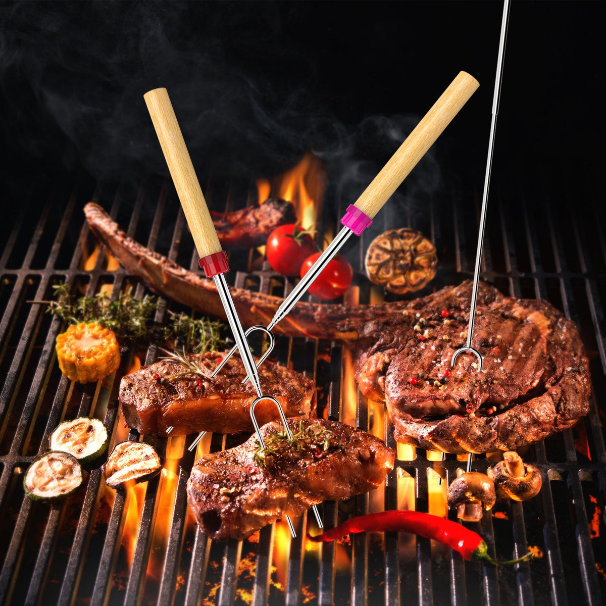 Marshmallow Roasting Stick, Splaks Marshmallow 8 Roasting Sticks 32 Inch Telescoping Extendable Roasting Sticks for BBQ Camping Campfire Grill Outdoor(Pack of 8 Sticks)