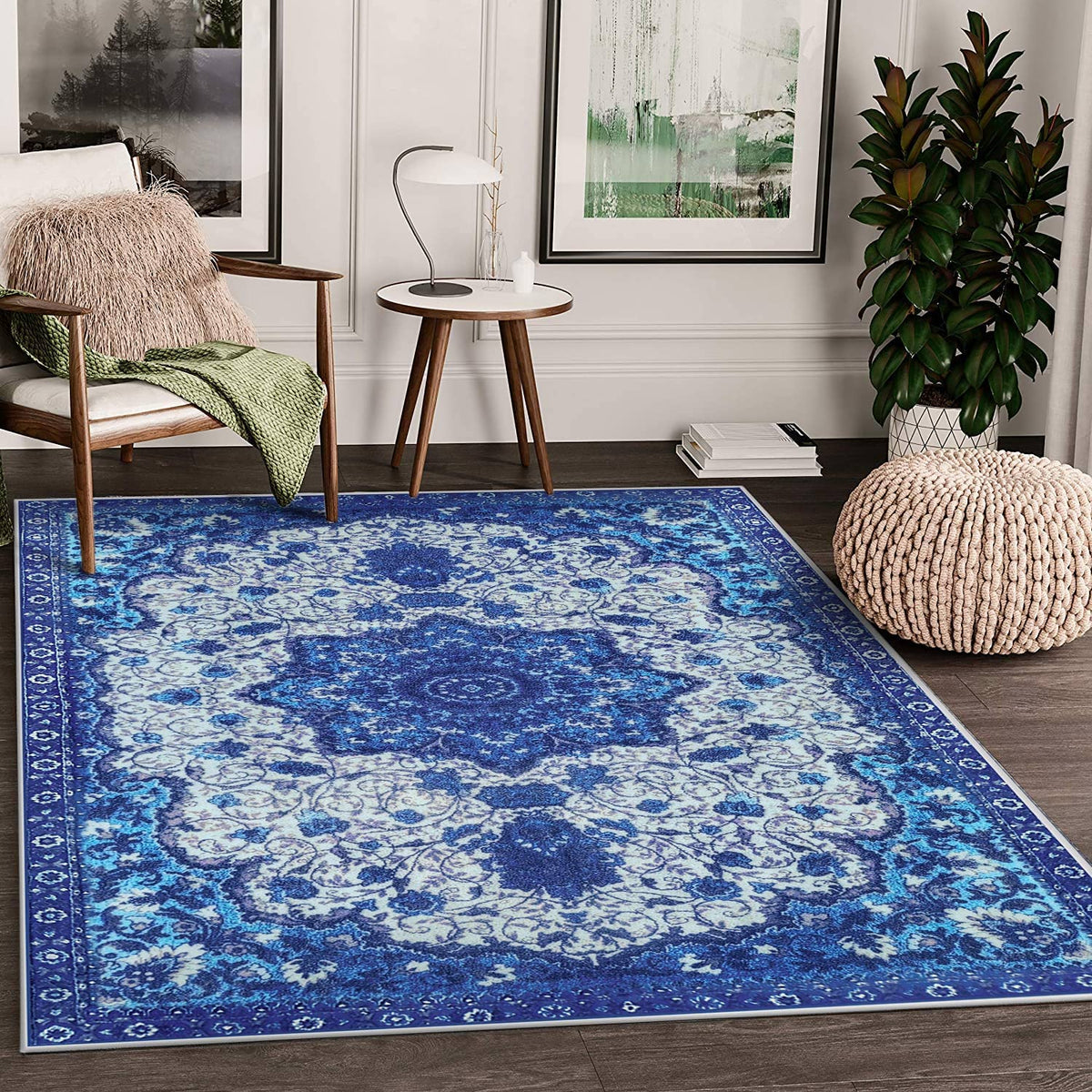 120 × 160 cm Blue Imitation-Cashmere Area Rug