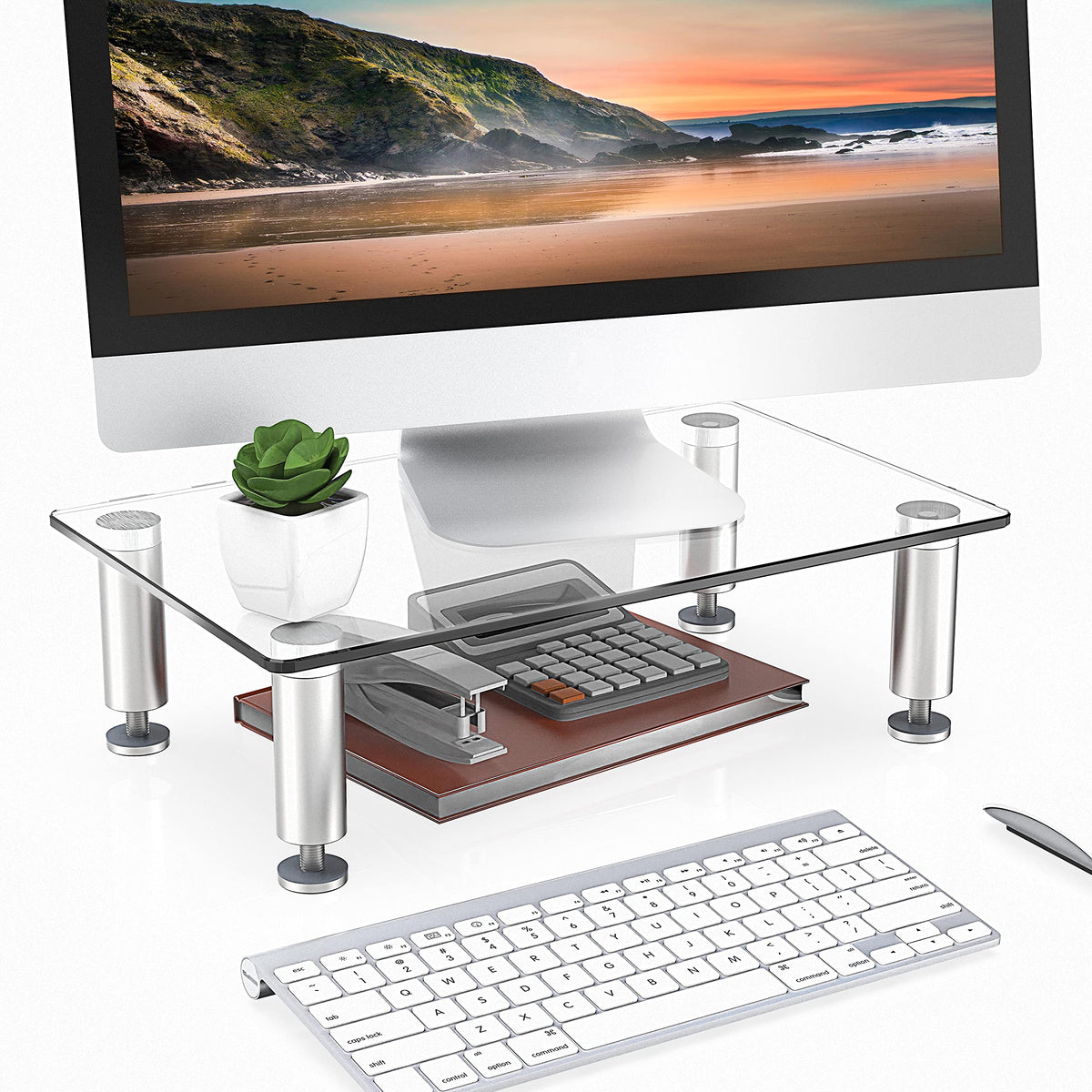 FITUEYES Clear Tempered-Glass Monitor Riser – 38.5cm