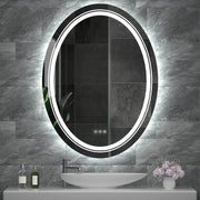 LED Lighted Bathroom Mirror, 600 X 800 mm Frontlit and Backlit Mirror Bathroom Vanity Mirror Oval Demister Bathroom Mirror Wall Mounted Makeup Mirror with Defogger and Dimmer