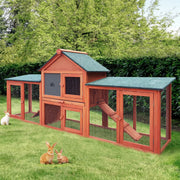 210 cm Fir-Wood Two-Level Small-Animal Hutch with Mesh Run