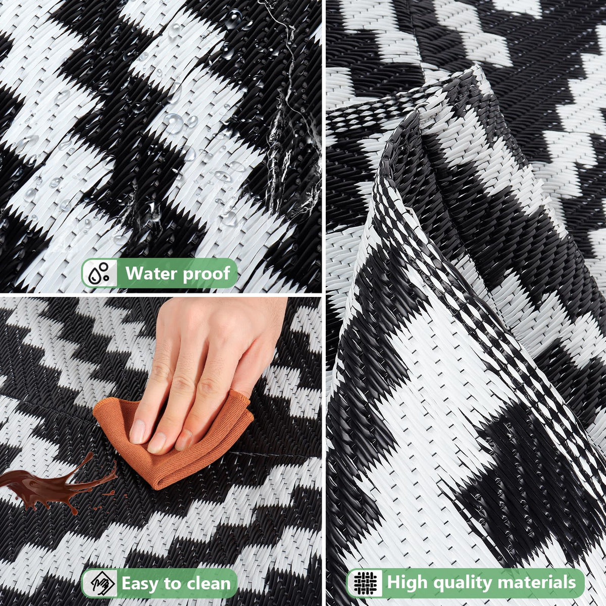 150 × 245 cm Reversible Outdoor Rug with Carry Bag