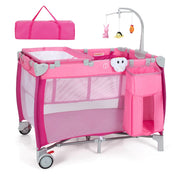 Baby Travel Cot Bassinet 3-in-1 Portable Infant Crib Playpen w/ Mattress Pink