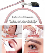 Led Half Moon Nail Desk Lamp,16inch Half Moon Lash Lamp for Lash Extensions,20W Eyelash Light Half Moon with 3 Color Dimmable,Beauty Desk Lamp with Phone Holder for Skincare Beauty Salon (Pink)