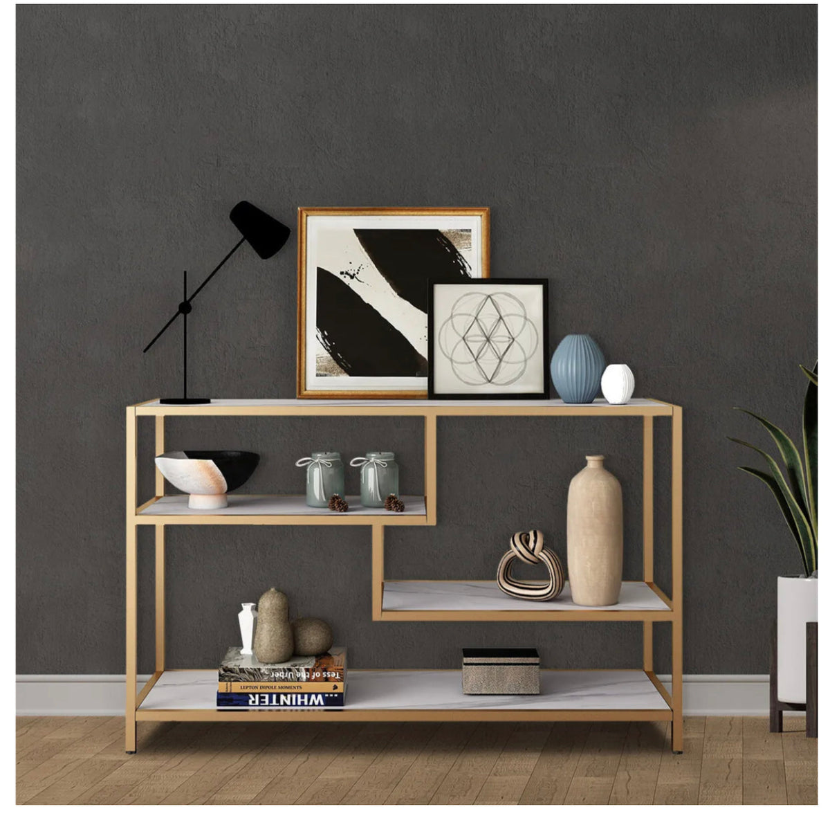 4-Tier Faux-Marble Console Table – Gold