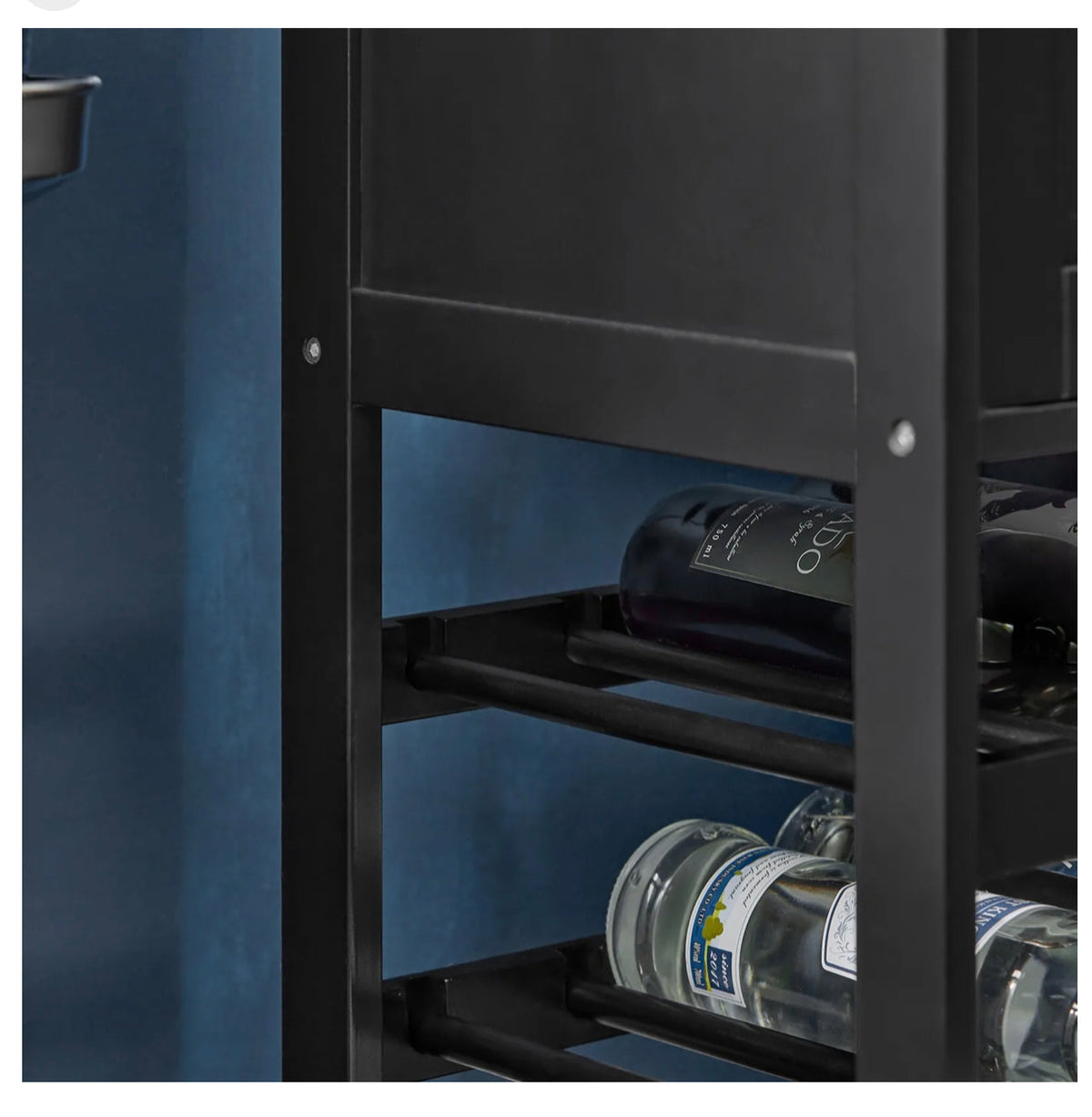 Compact Kitchen Trolley with 3-Bottle Wine Rack