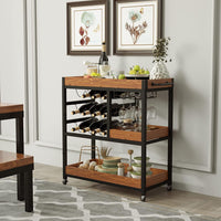 3-Tier Rolling Bar Cart with 12-Bottle Rack & Removable Trays