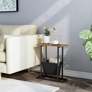 Gadroad Narrow End Side Table, Vintage Sofa Couch Table with Pocket, C Shaped Table for Coffee Snack Laptop, Rustic Brown.