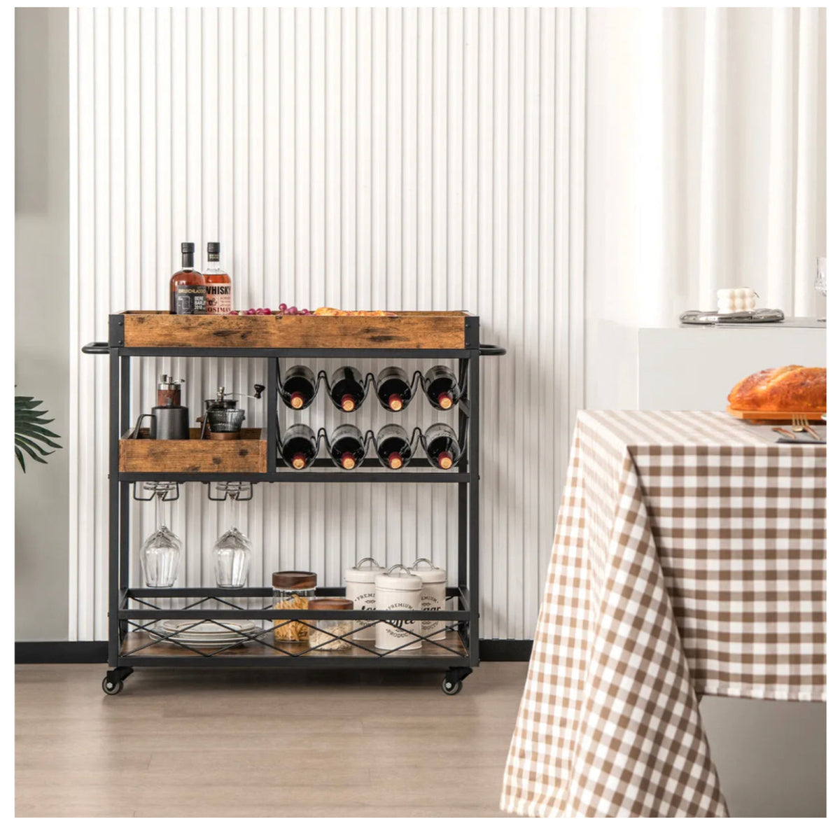 3-Tier Rolling Bar Cart with Removable Serving Tray