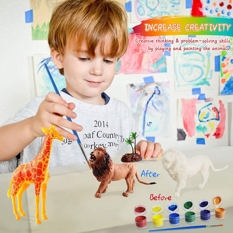 Animals Painting Kits, DIY Animal Crafts and Supplies Set Painting Kit, Giraffe Lion Elephant Modelling, STEM Educational Set Toys for Kids Boys Girls
