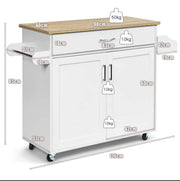 Rolling Kitchen Island with Drawer, Cabinet & Side Racks
