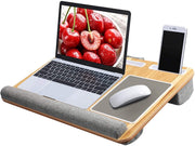 Lap Desk - Fits up to 17" Laptop Desk, Built in Mouse Pad &amp; Wrist Pad for Notebook, MacBook, Tablet, Laptop Stand with Tablet, Pen &amp; Phone Holder (Wood Grain)