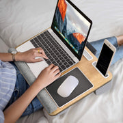 Lap Desk - Fits up to 17" Laptop Desk, Built in Mouse Pad &amp; Wrist Pad for Notebook, MacBook, Tablet, Laptop Stand with Tablet, Pen &amp; Phone Holder (Wood Grain)