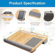 Lap Desk - Fits up to 17" Laptop Desk, Built in Mouse Pad &amp; Wrist Pad for Notebook, MacBook, Tablet, Laptop Stand with Tablet, Pen &amp; Phone Holder (Wood Grain)