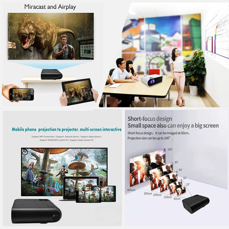 Mini LED Projector Portable 6000 Lumens-WiFi Video Projectors 1080P Full HD For iPhone Samsung Smartphone Wireless Projector HDMI Office Home Theater Movie Connection HDMI/USB/VGA/AV/TF/SD Card (Black)