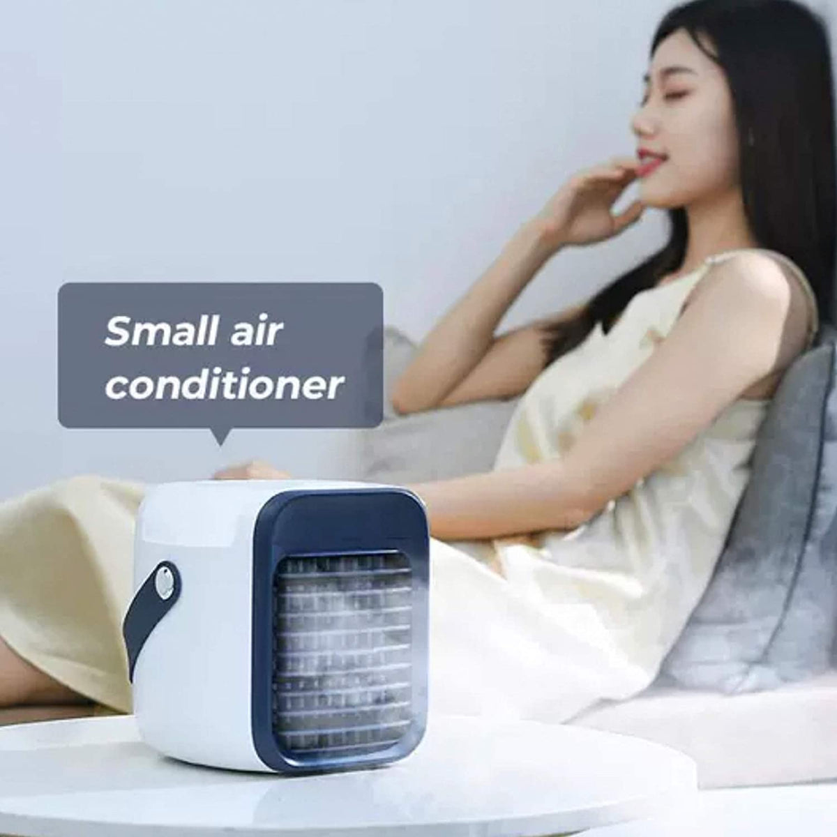 Air Cooler, Personal Water-Cooled Air Conditioner Desktop Water Cooling Fan,with 7 Color Night Ligh, Rechargeable, 3 Wind Speed Adjustable, Humidifier Purifier, Environmental Friendly Air Conditioner, for Summer Home Office Outdoor Camping (Blue)
