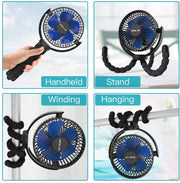 5000mAh Rechargeable Battery Powered Clip Fan with Flexible Tripod, Quieter & Stronger Wind, Personal Portable USB Desk Fan for Golf Cart Stroller Car or Outdoor Camping Tent Beach
