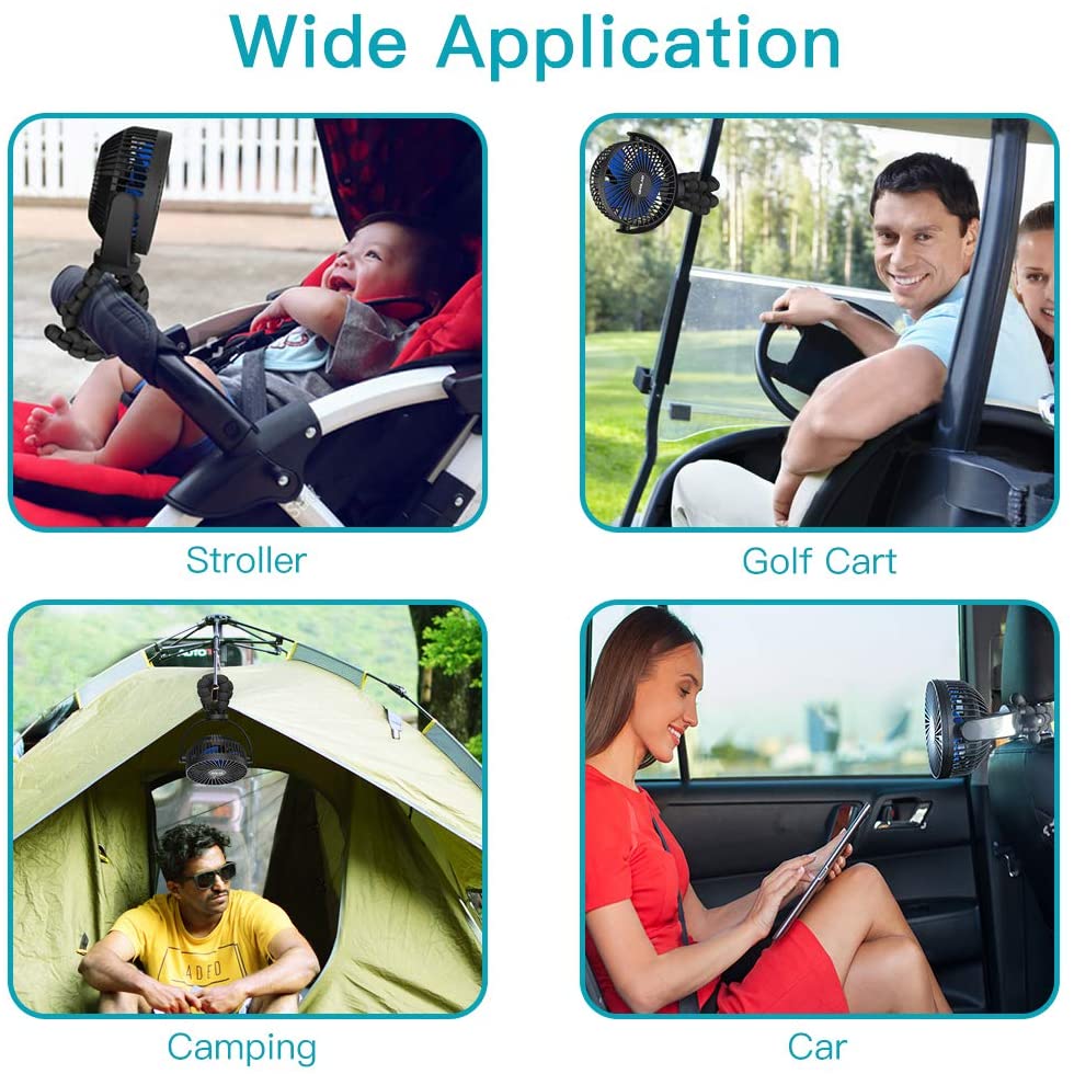 5000mAh Rechargeable Battery Powered Clip Fan with Flexible Tripod, Quieter & Stronger Wind, Personal Portable USB Desk Fan for Golf Cart Stroller Car or Outdoor Camping Tent Beach