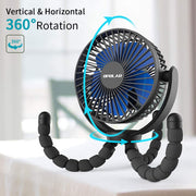 5000mAh Rechargeable Battery Powered Clip Fan with Flexible Tripod, Quieter & Stronger Wind, Personal Portable USB Desk Fan for Golf Cart Stroller Car or Outdoor Camping Tent Beach