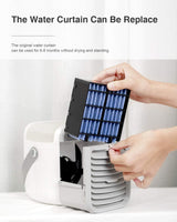 Air Cooler, Personal Water-Cooled Air Conditioner Desktop Water Cooling Fan,with 7 Color Night Ligh, Rechargeable, 3 Wind Speed Adjustable, Humidifier Purifier, Environmental Friendly Air Conditioner, for Summer Home Office Outdoor Camping (Blue)