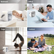 Air Cooler, Personal Water-Cooled Air Conditioner Desktop Water Cooling Fan,with 7 Color Night Ligh, Rechargeable, 3 Wind Speed Adjustable, Humidifier Purifier, Environmental Friendly Air Conditioner, for Summer Home Office Outdoor Camping (Blue)
