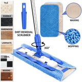 Professional Microfiber Mop, Stainless Steel Handle - Pad Size: 42cm x23cm, 2 Free Microfiber Cloth Refills and 1 Dirt Removal Scrubber included
