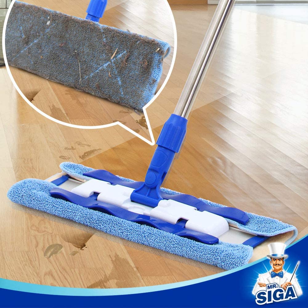 Professional Microfiber Mop, Stainless Steel Handle - Pad Size: 42cm x23cm, 2 Free Microfiber Cloth Refills and 1 Dirt Removal Scrubber included