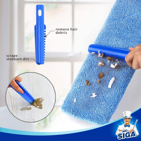 Professional Microfiber Mop, Stainless Steel Handle - Pad Size: 42cm x23cm, 2 Free Microfiber Cloth Refills and 1 Dirt Removal Scrubber included