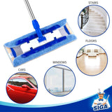Professional Microfiber Mop, Stainless Steel Handle - Pad Size: 42cm x23cm, 2 Free Microfiber Cloth Refills and 1 Dirt Removal Scrubber included