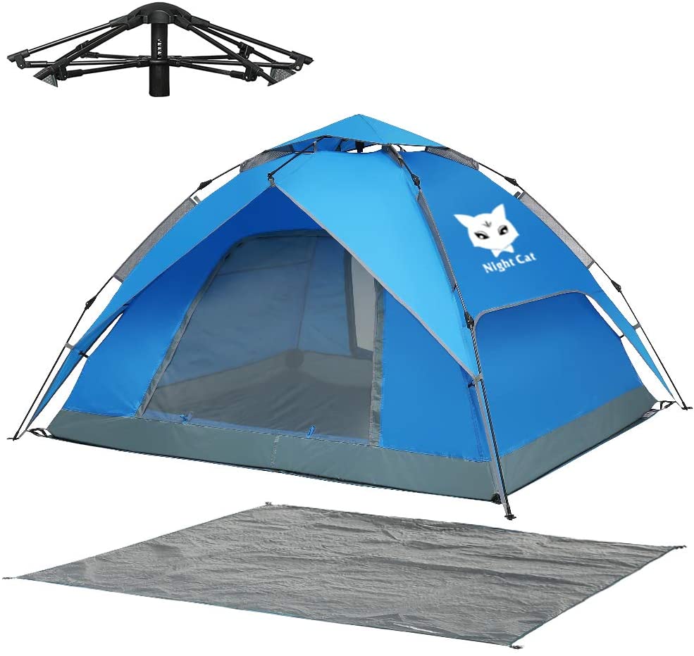 Night Cat Waterproof Camping Tent for 1 2 3 4 Person with Footprint Tarp Easy Instant Pop Up Tent Automatic Hydraulic Rainproof Tent with Rain Fly