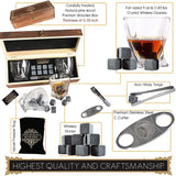 Whiskey Glass Set Gift Box - Cigar Cutter and Whiskey Stones Included - Chilling Stones Gift Set - Scotch Bourbon Glasses Bar Accessories - Reusable Ice Cubes - Unique Gifts for Men