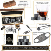 Whiskey Glass Set Gift Box - Cigar Cutter and Whiskey Stones Included - Chilling Stones Gift Set - Scotch Bourbon Glasses Bar Accessories - Reusable Ice Cubes - Unique Gifts for Men