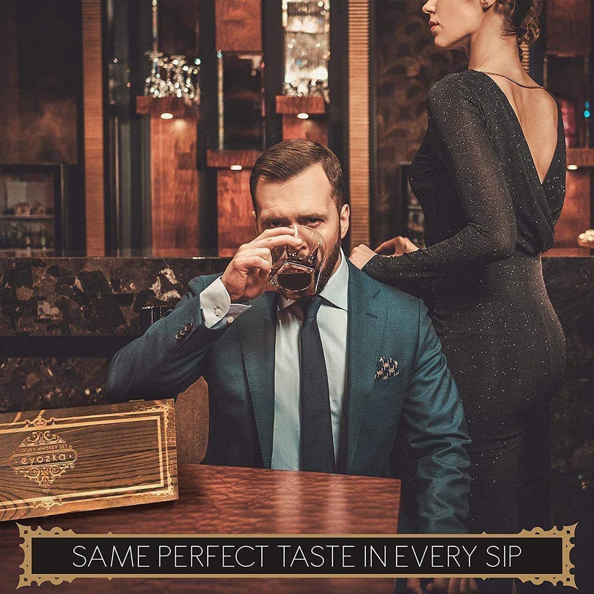 Whiskey Glass Set Gift Box - Cigar Cutter and Whiskey Stones Included - Chilling Stones Gift Set - Scotch Bourbon Glasses Bar Accessories - Reusable Ice Cubes - Unique Gifts for Men