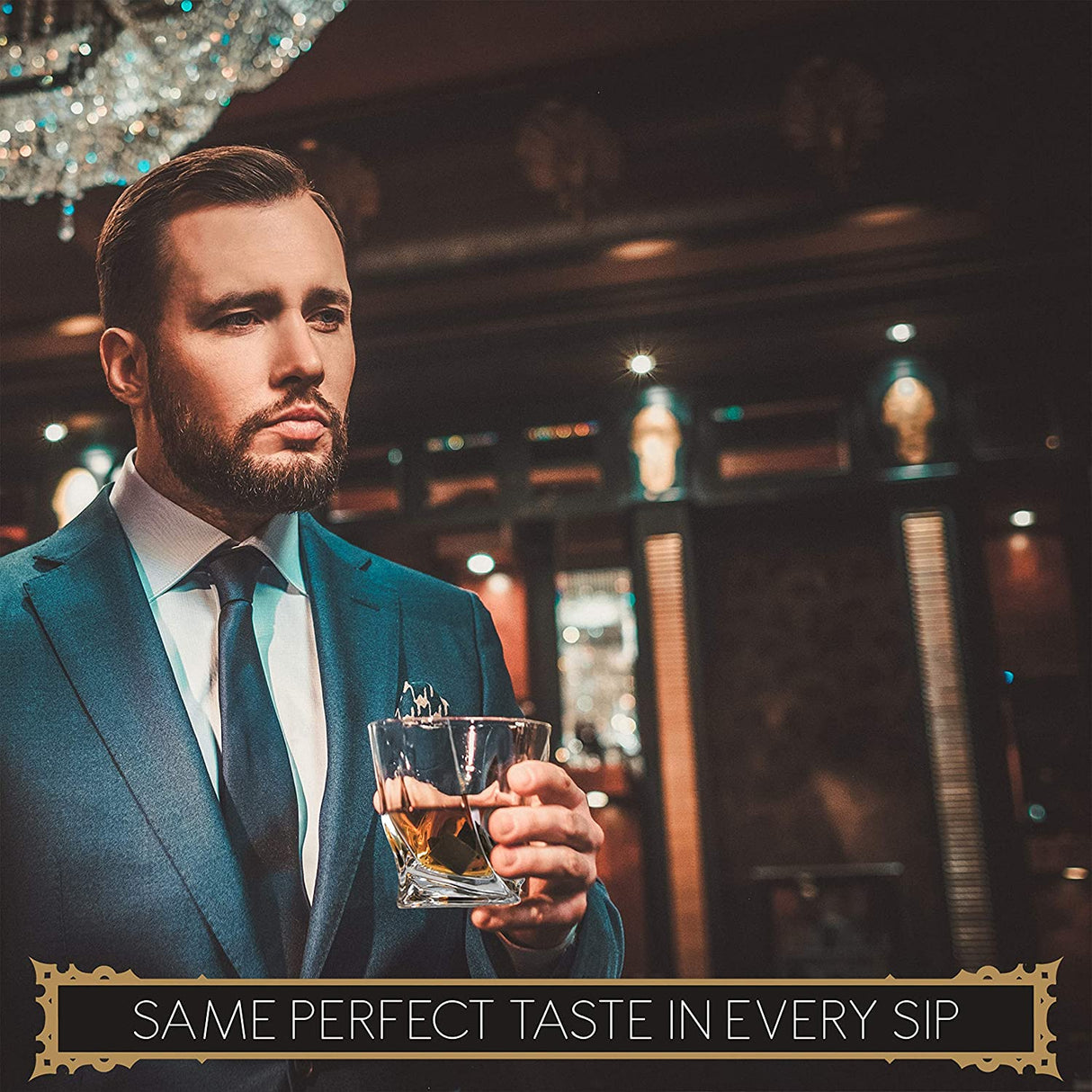 Whiskey Glass Set Gift Box - Cigar Cutter and Whiskey Stones Included - Chilling Stones Gift Set - Scotch Bourbon Glasses Bar Accessories - Reusable Ice Cubes - Unique Gifts for Men