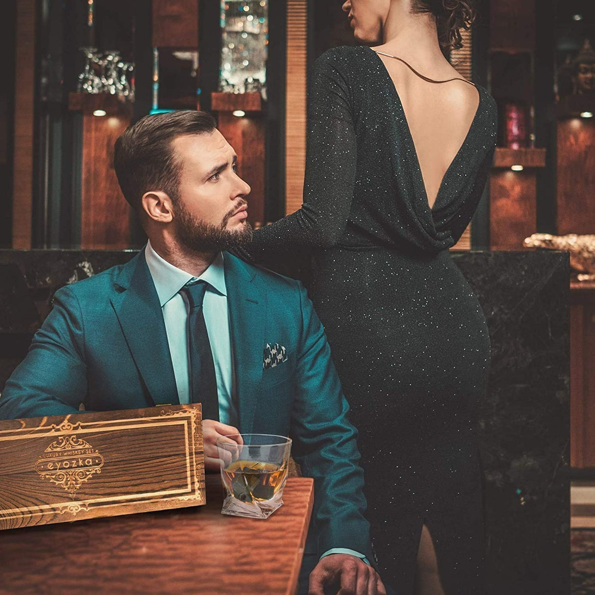 Whiskey Glass Set Gift Box - Cigar Cutter and Whiskey Stones Included - Chilling Stones Gift Set - Scotch Bourbon Glasses Bar Accessories - Reusable Ice Cubes - Unique Gifts for Men