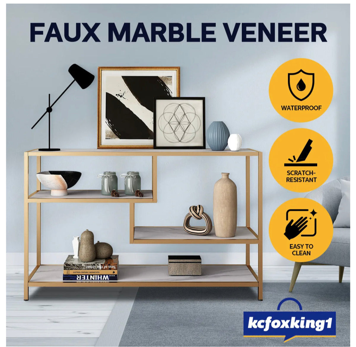 4-Tier Faux-Marble Console Table – Gold