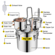3 Pots 5Gal 19L Alcohol Distiller Copper Alcohol Still Boiler Spirits Brew Kit