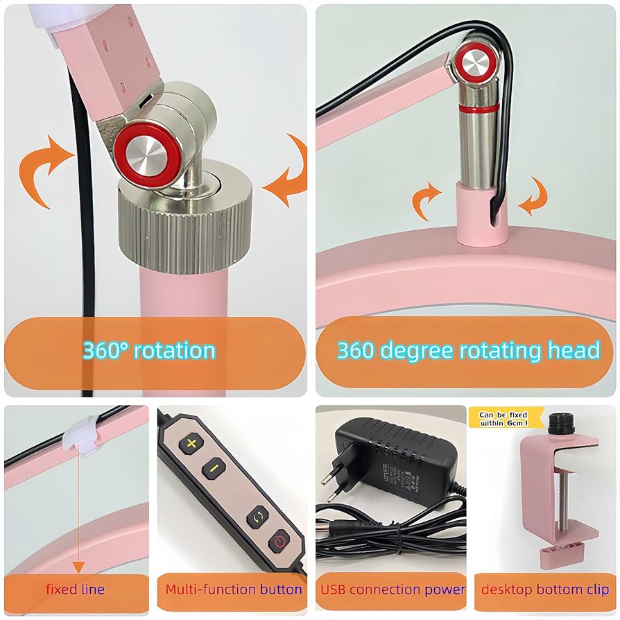 Led Half Moon Nail Desk Lamp,16inch Half Moon Lash Lamp for Lash Extensions,20W Eyelash Light Half Moon with 3 Color Dimmable,Beauty Desk Lamp with Phone Holder for Skincare Beauty Salon (Pink)