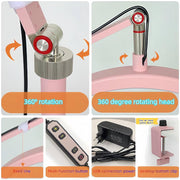 Led Half Moon Nail Desk Lamp,16inch Half Moon Lash Lamp for Lash Extensions,20W Eyelash Light Half Moon with 3 Color Dimmable,Beauty Desk Lamp with Phone Holder for Skincare Beauty Salon (Pink)