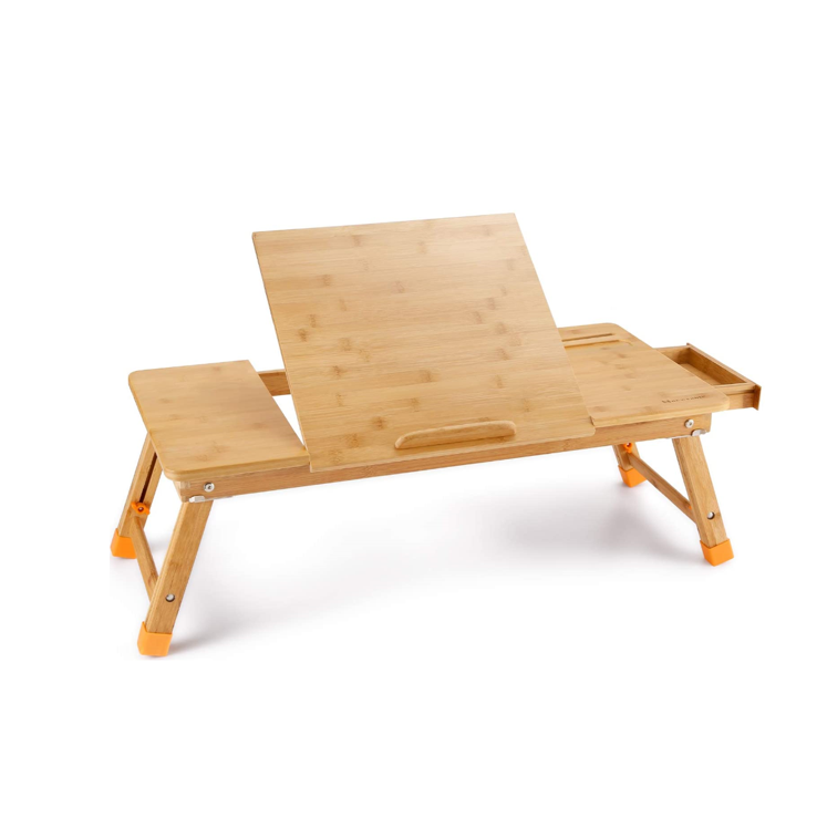 Laptop Tray Desk Newvante Bamboo Adjustable Table Foldable Breakfast Serving Right-Left Hand Bed Tray Coffee Tea Table Large Size