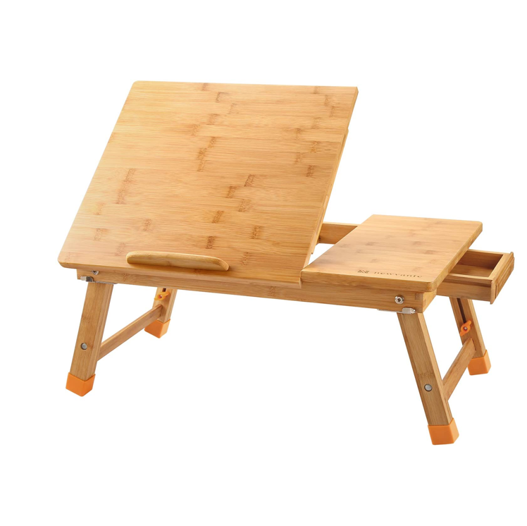 Foldable Bamboo Laptop & Breakfast Tray with Tilting Top & Drawer