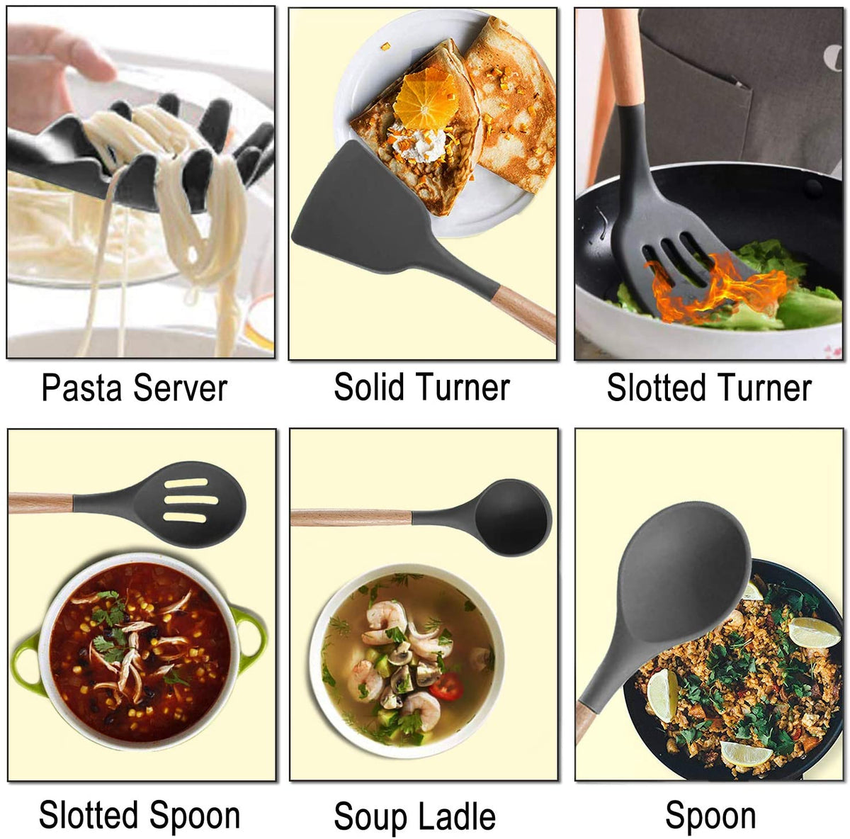 Kitchen Utensil Set Silicone Cooking Utensils - SZBOB 19pcs Kitchen Utensils Tools Wooden Handle Spoons Silicone Utensil Set Spatulas Set Cookware Turner Tongs Whisk Kitchen Gadgets with Holder