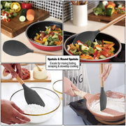 Kitchen Utensil Set Silicone Cooking Utensils - SZBOB 19pcs Kitchen Utensils Tools Wooden Handle Spoons Silicone Utensil Set Spatulas Set Cookware Turner Tongs Whisk Kitchen Gadgets with Holder