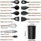Kitchen Utensil Set Silicone Cooking Utensils - SZBOB 19pcs Kitchen Utensils Tools Wooden Handle Spoons Silicone Utensil Set Spatulas Set Cookware Turner Tongs Whisk Kitchen Gadgets with Holder