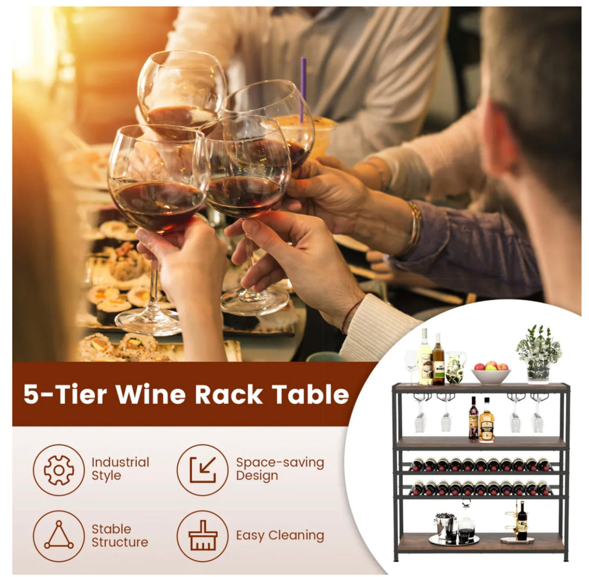 Freestanding Bar Cabinet with 2 Wine Racks