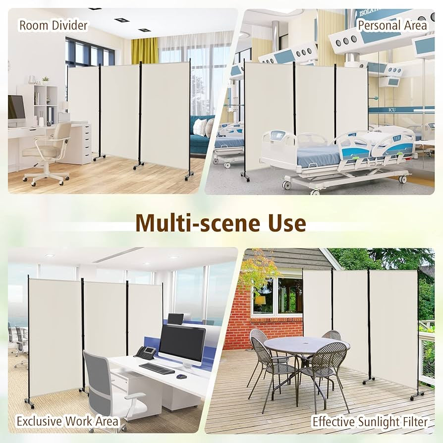 262 × 180 cm 3-Panel Rolling Room Divider – 4 Colours