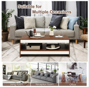 2-Tier Wooden Coffee Table with Storage Shelf