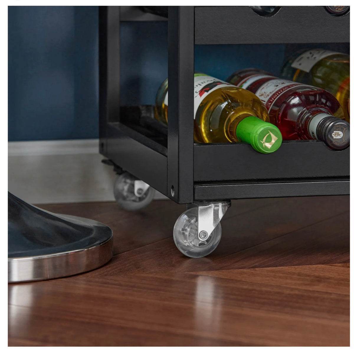 Compact Kitchen Trolley with 3-Bottle Wine Rack