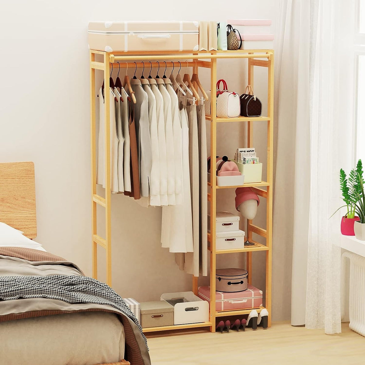 Bamboo Open Wardrobe with Hanging Rail & Shelves