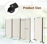 262 × 180 cm 3-Panel Rolling Room Divider – 4 Colours